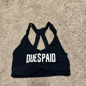1st Phorm Black Sports Bra with White 'DUE$PAID' Print